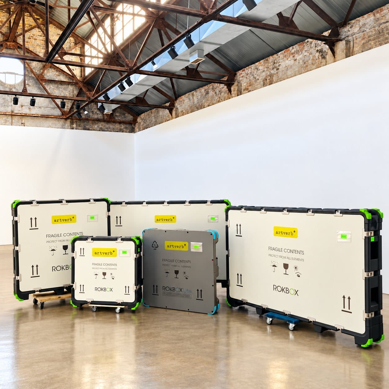 ROKBOX units in several sizes in a gallery space