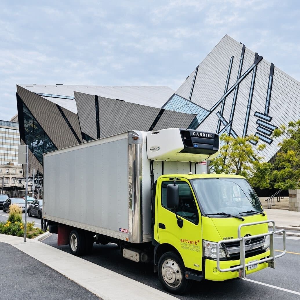 An ArtVerb climate-controlled truck outside the Royal Ontario Museum