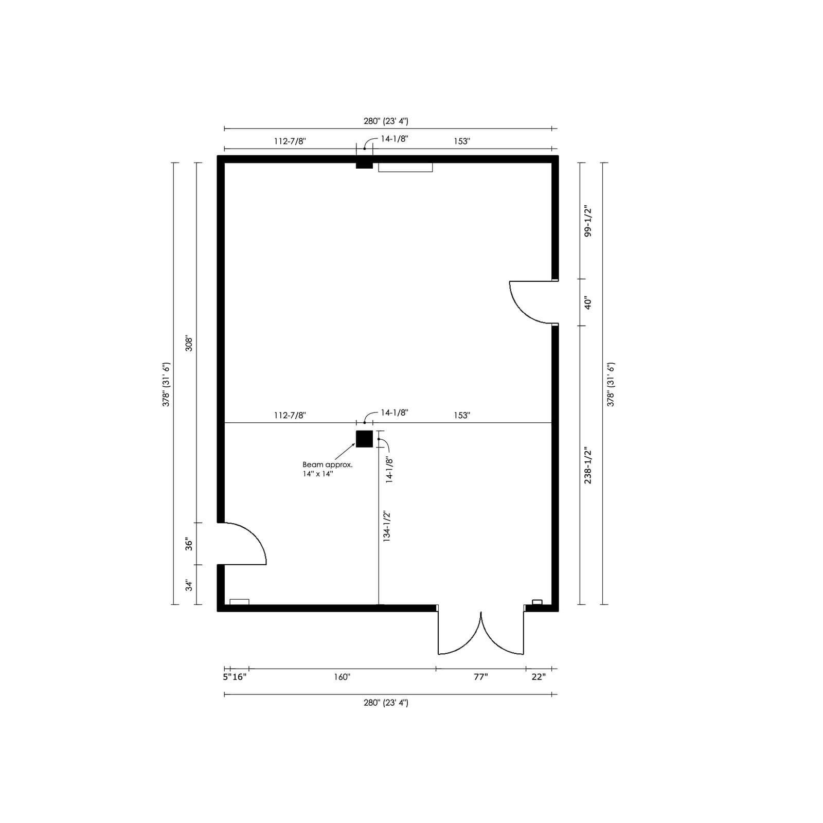 Floor plan of the viewing room with dimensions